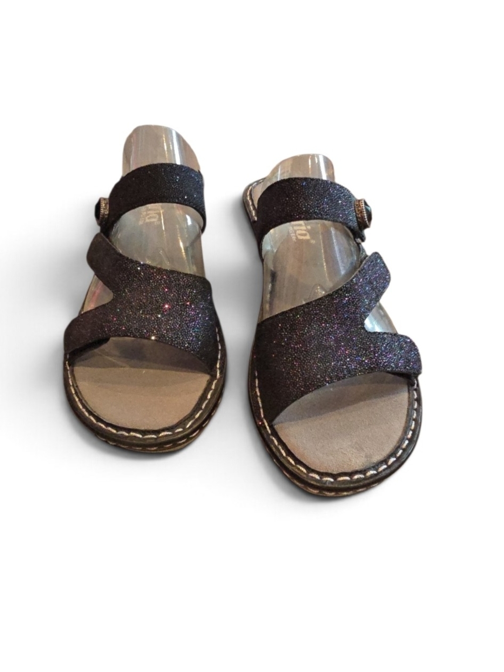Alegria Black Glitter Adjustable Strap Sandals